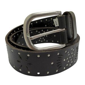 Lucky Brand Women's Small Lace Embroider Detail Studded Black Leather Belt NWT
